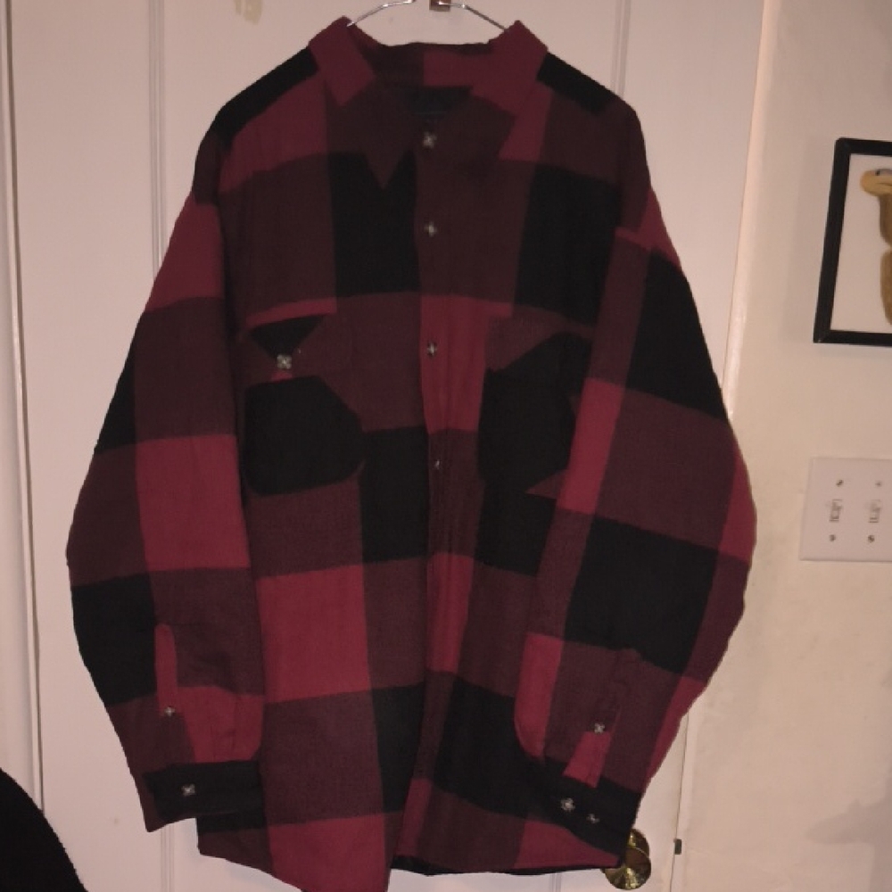 Basic Editions | Red and Black Plaid Casual Button Down Shirt
